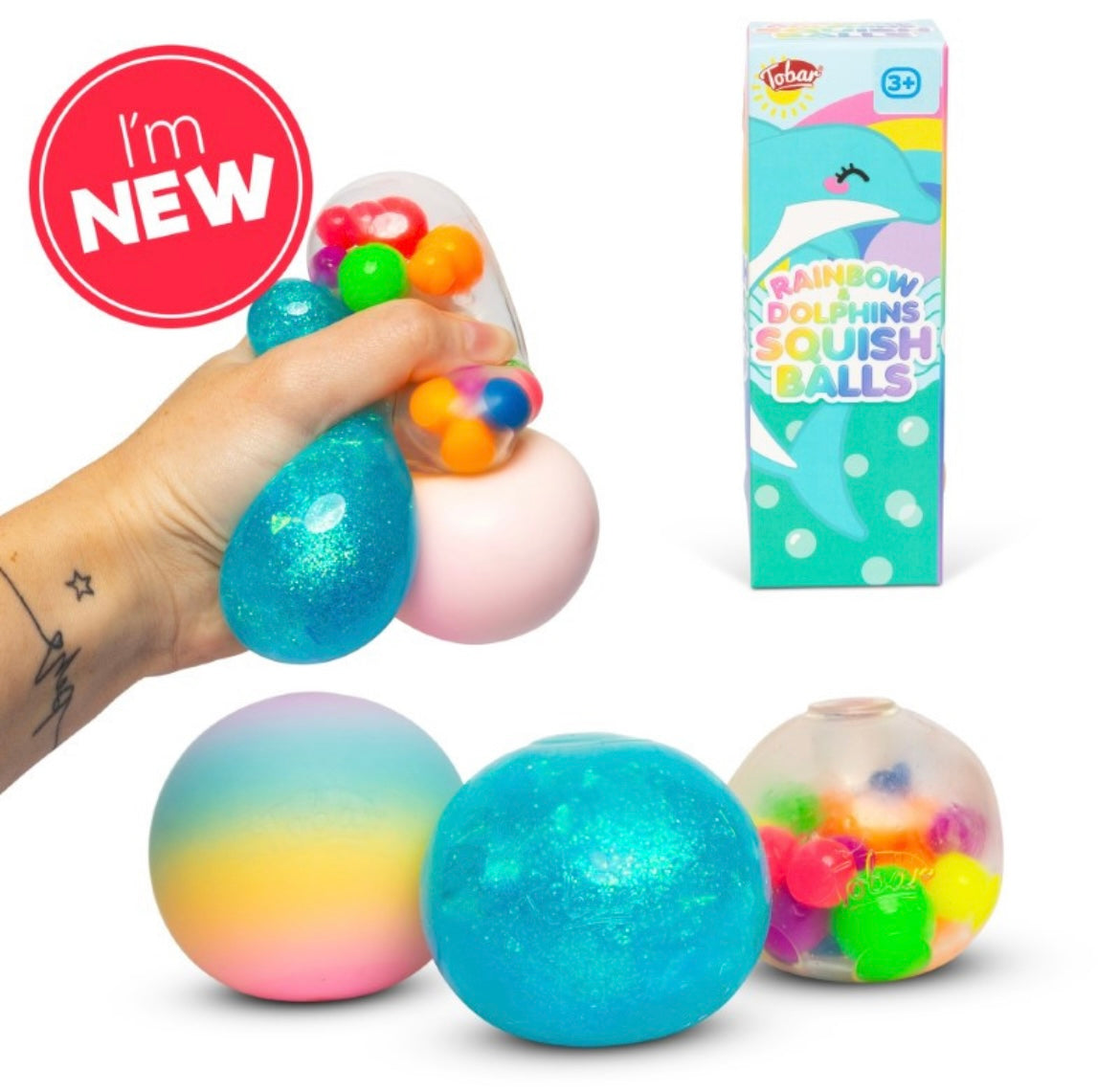 Scrunchems rainbow and dolphin squish ball