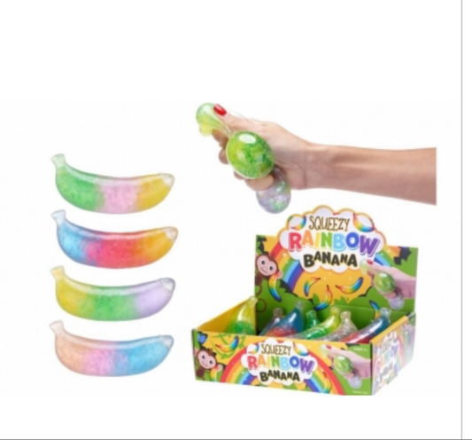 Rainbow squeezy banana fidget stress toy